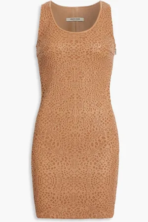 Roberto Cavalli Laser-cut leather mini dress - Brown
