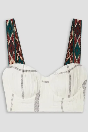 EMPORIO Dalia cropped shirred linen top - White