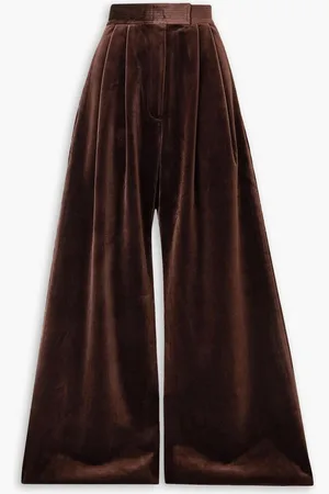 ALEX PERRY Rowe pleated stretch-velvet wide-leg pants - Brown