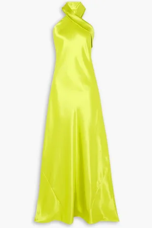 GALVAN Pandora neon satin halterneck gown - Yellow