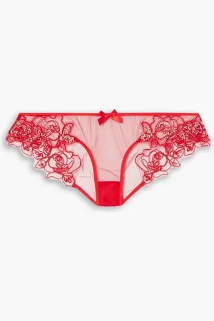Agent Provocateur Lindie satin-trimmed embellished embroidered tulle briefs