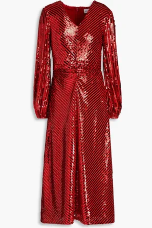 RAISHMA Gathered sequined tulle midi dress