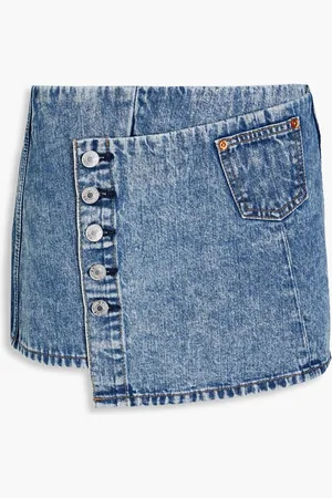 RE/DONE Acid-wash denim mini wrap skirt - Blue