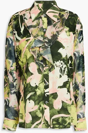 3.1 Phillip Lim Ruffled printed jacquard and georgette shirt - Green