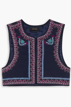 Isabel Marant Cruz cropped embroidered cotton vest - Blue
