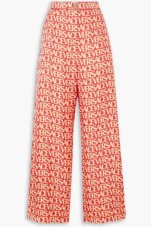 VERSACE Printed silk-twill wide-leg pants - Orange
