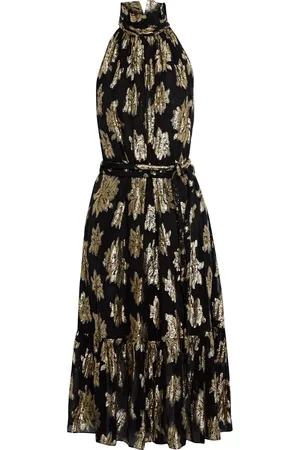 IRO Laza belted metallic fil coupé georgette midi dress - Metallic
