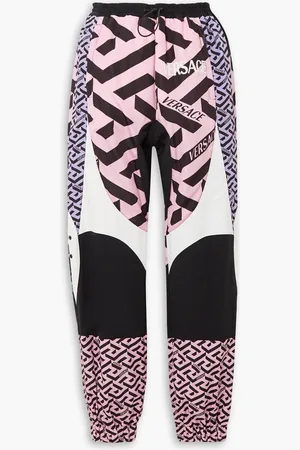 VERSACE La Greca embroidered paneled printed shell track pants