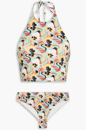 Etro Floral-print halterneck bikini - Blue
