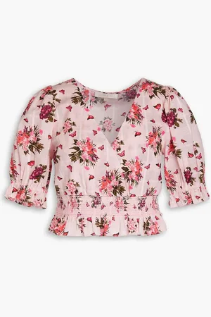 LOVESHACKFANCY Ophira cropped floral-print cotton top - Pink