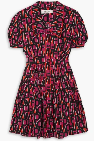 Diane von Furstenberg Darius pleated printed crepe mini dress - Burgundy