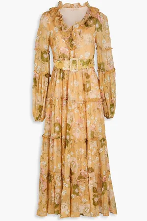 by Ti Mo Ruffled floral-print organza midi dress - Neutral