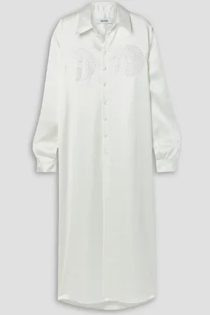 Christopher John Rogers Crystal-embellished satin shirt dress - White