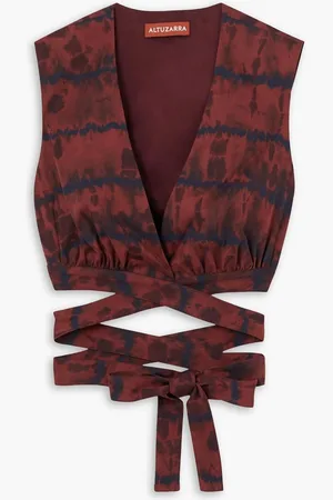 Altuzarra Ayo cropped tie-dyed cotton-blend wrap top - Red