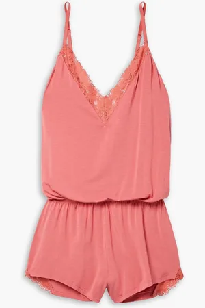 Eberjey Rosalia lace-trimmed stretch-TENCEL™ modal playsuit - Pink