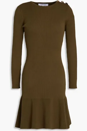 Derek Lam Fluted ribbed cotton-blend mini dress - Green