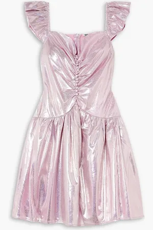 BATSHEVA Wendy ruched holographic lamé mini dress - Pink