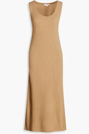 Vince Ribbed wool and cashmere-blend midi dress - Neutral