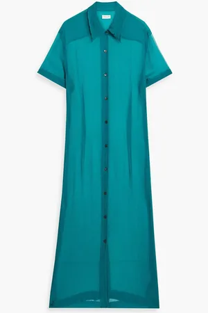 DRIES VAN NOTEN Silk-crepon midi shirt dress - Blue