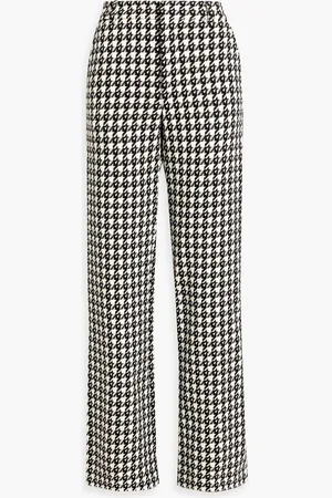AREA Cutout houndstooth wool-blend tweed wide-leg pants