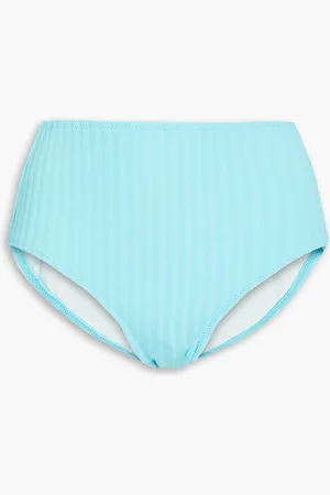 Solid Ribbed high-rise bikini briefs - Blue
