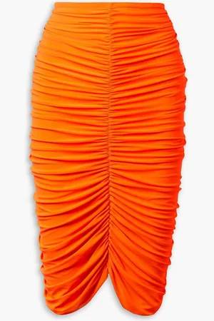 Norma Kamali Ruched neon stretch-jersey skirt - Orange