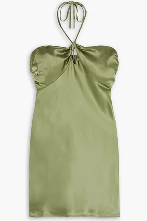Reformation Sorrentine knotted cutout silk-charmeuse halterneck mini dress - Green