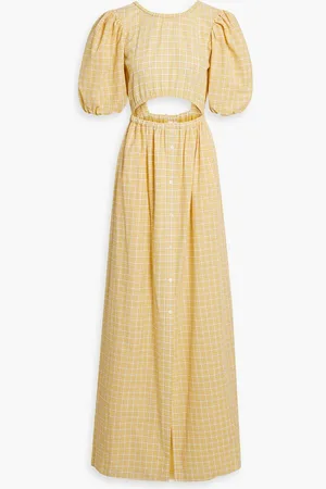 Simkhai Briddy cutout checked cotton-blend maxi dress - Yellow