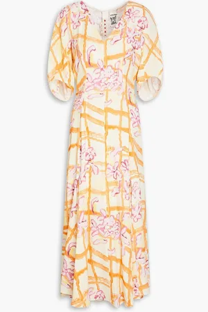 Marni Pleated printed cady midi dress - Yellow