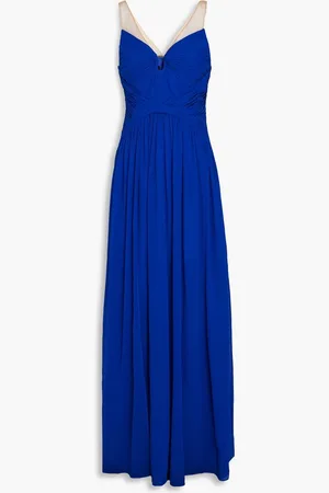 ZAC Zac Posen Tulle-trimmed plissé-crepe maxi dress - Blue