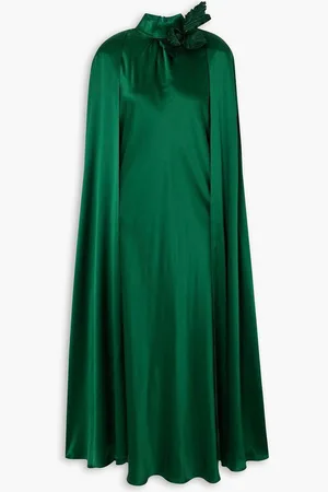 RODARTE Cape-effect appliquéd silk-charmeuse gown - Green