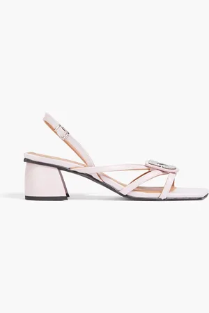 Ganni Embellished faux leather sandals - Pink
