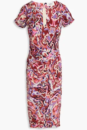 Bash Pleated printed crepon dress - Red