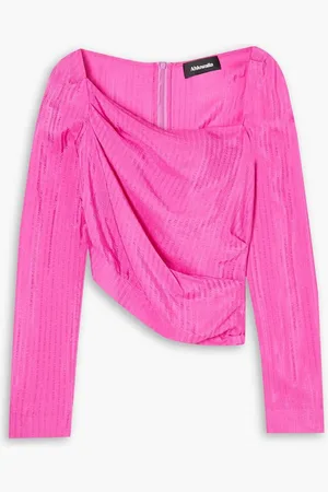 Ahluwalia Asymmetric gathered satin-jacquard top - Pink