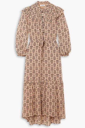 Cefinn Isla printed ruffled crepe maxi shirt dress - Orange