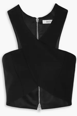 Gauchere Cropped wool-blend halterneck top
