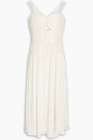 Ml Monique Lhuillier Ruched plissé jacquard midi dress - White