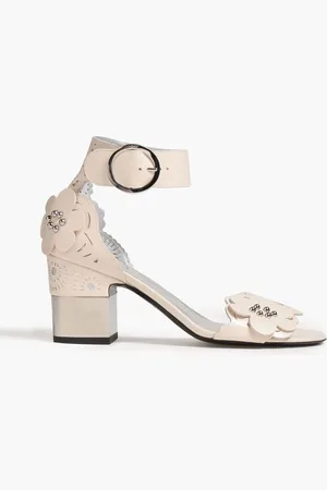 Roger Vivier Studded laser-cut leather sandals - White
