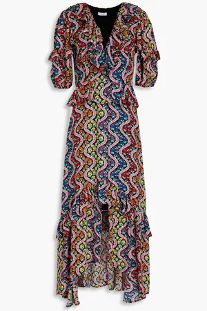 Rhode Adele ruffled printed crepe de chine dress