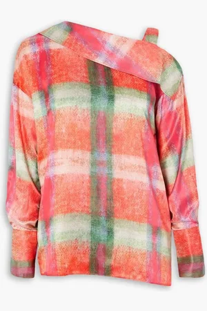 Thebe Magugu Asymmetric checked silk-satin top