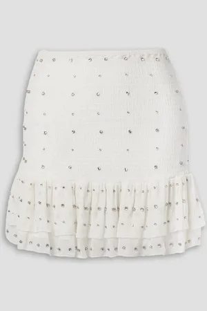Retrofete Lucille crystal-embellished shirred silk-crepon mini skirt - White
