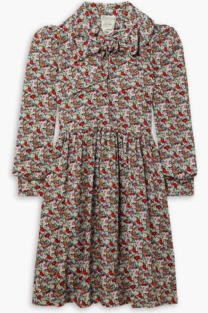 O PIONEERS Martha pussy-bow floral-print cotton-corduroy mini dress