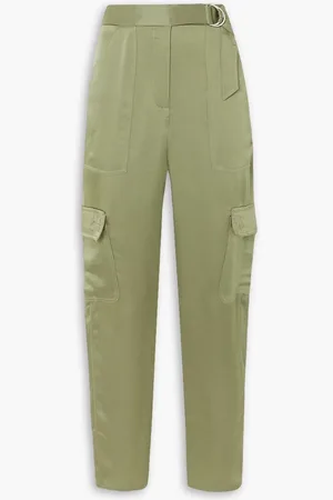 Simkhai Carolina belted satin straight-leg pants - Green