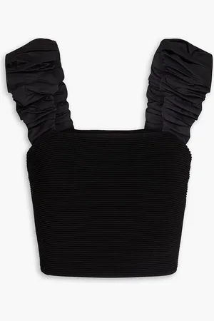 AJE Allard cropped ruched ribbed-knit and taffeta top