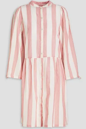 Stella Nova Lara gathered striped cotton mini shirt dress