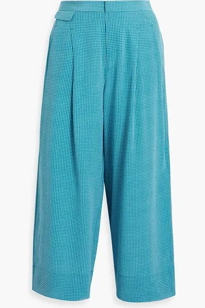 Equipment Cropped pleated polka-dot silk-crepe wide-leg culottes - Blue