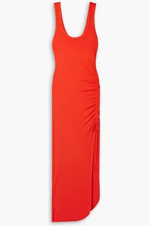 THE RANGE Alloy ruched ribbed stretch-jersey midi dress - Red