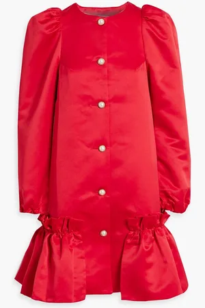 Sleeper Mystery Puff ruffled duchesse-satin mini dress