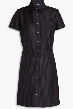 THEORY Striped wool-jacquard mini shirt dress