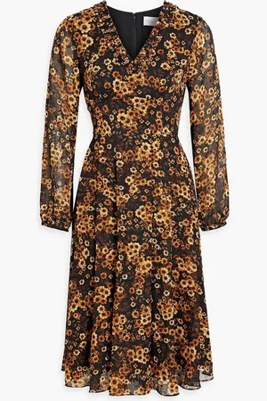 MIKAEL AGHAL Pleated floral-print metallic fil coupé chiffon dress